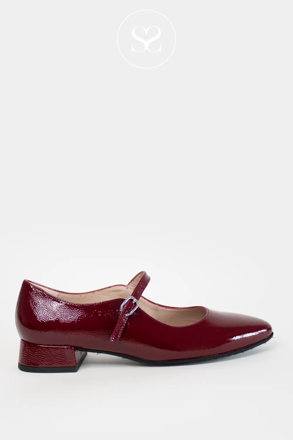 WONDERS PATENT BURGUNDY MARY JANE WITH BLOCK HEEL B-9720