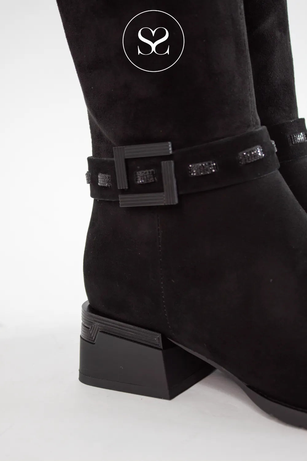 LORETTA VITALE BLACK SUEDE SLOUCH FIT KNEE HIGH BOOTS C3893