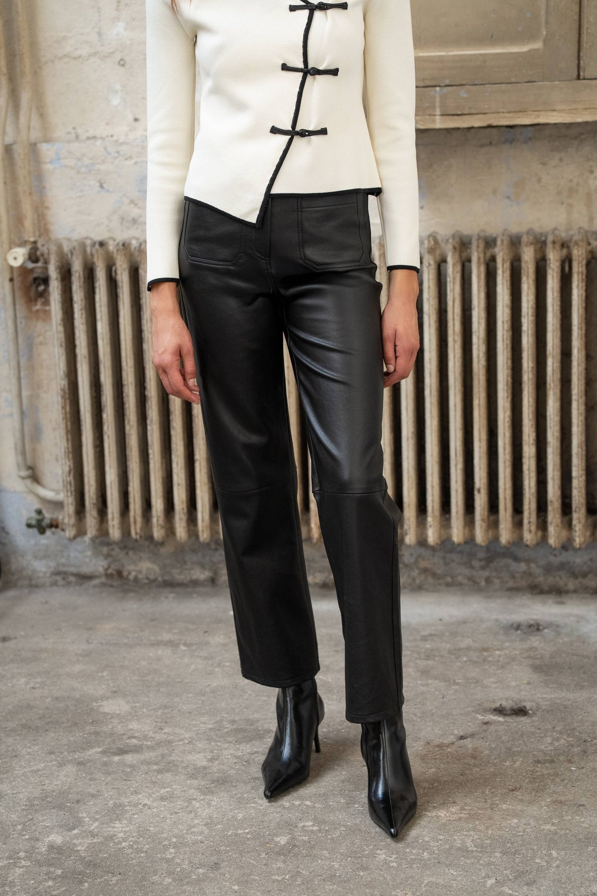 Black Coated Straight Trousers — P948A