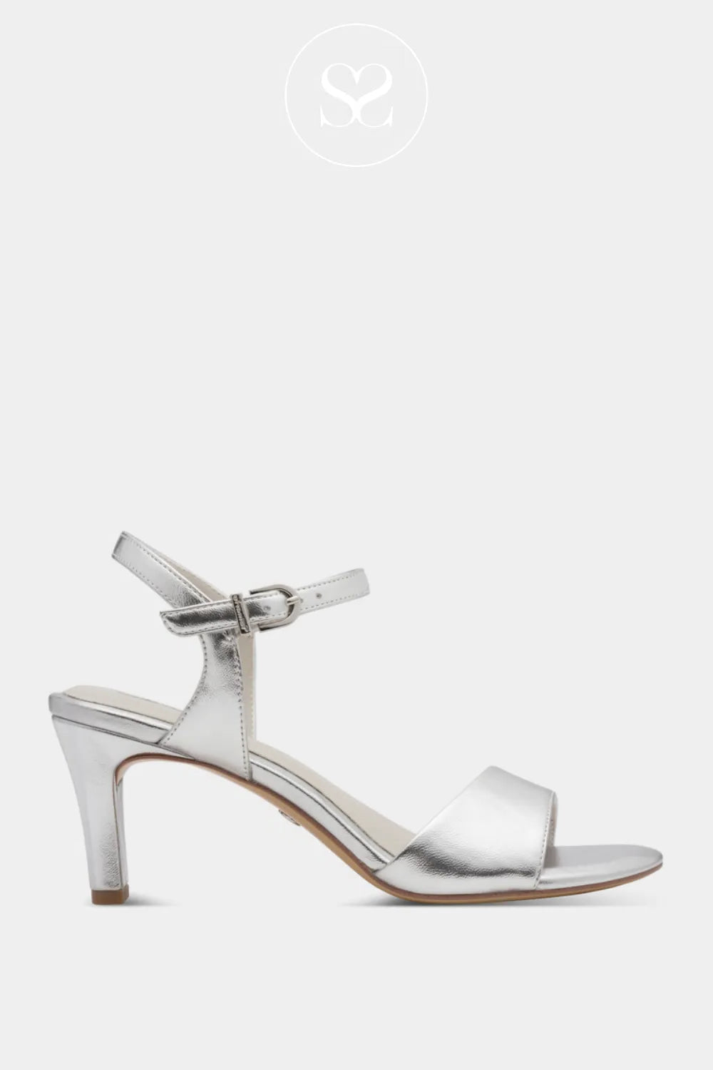 Tamaris Silver low heel strappy sandals 1-28008-42 sandals for women with Open toe design with a sleek front strap for a timeless silhouette