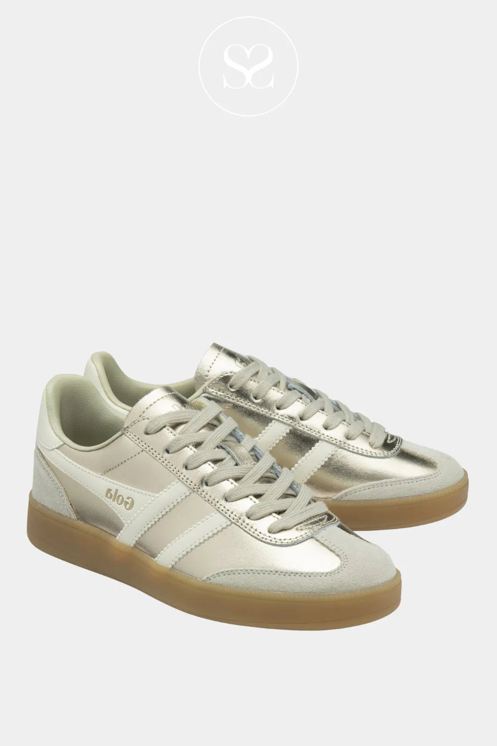 GOLD VIPER GOLD LEATHER SNEAKERS WITH SUEDE TOE CAP FOR WOMEN