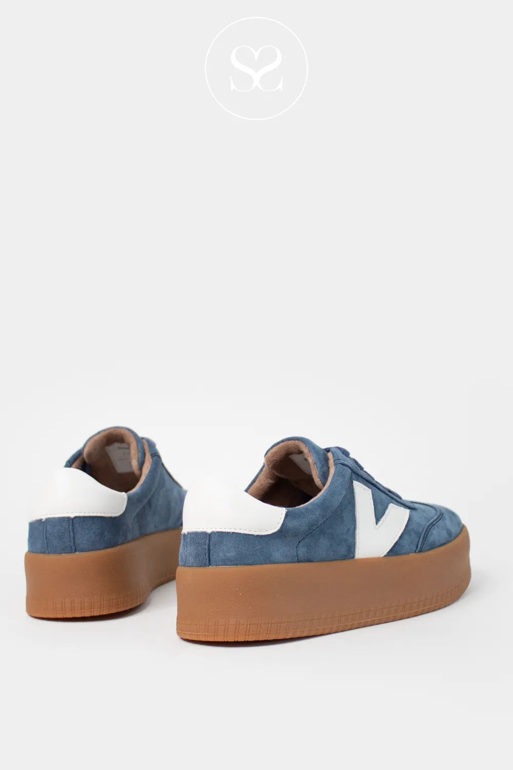 DRILLEYS BLUE (COBALT CRYSTAL) CHUNKY FLATFORM TRAINERS - EIGHTY FOUR FOR WOMEN WITH CHUNKY GUM SOLE AND WHITE HEEL DETAIL