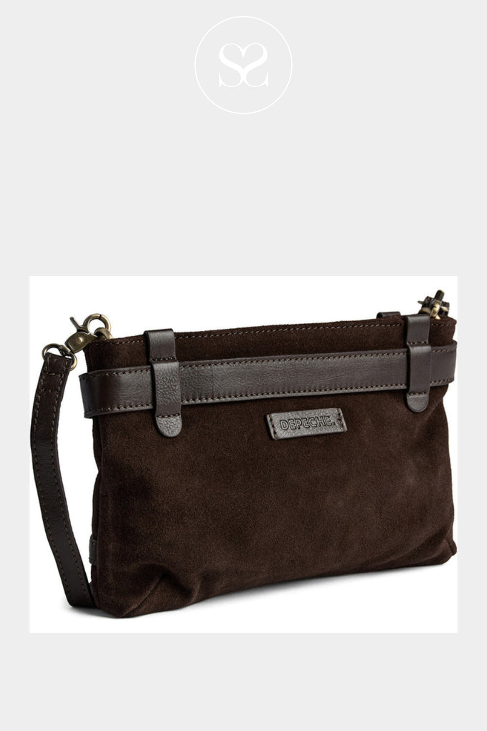 DEPECHE CHOCOLATE BROWN SUEDE BAG FOR WOMEN WITH ADJUSTABLE AND REMOVABLE STRAP