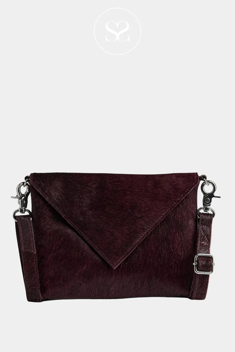 DEPECHE BURGUNDY LEATHER COW HAIR CLUTCH BAG - 16798 for women Made from 100% premium cow leather (hair-on)
