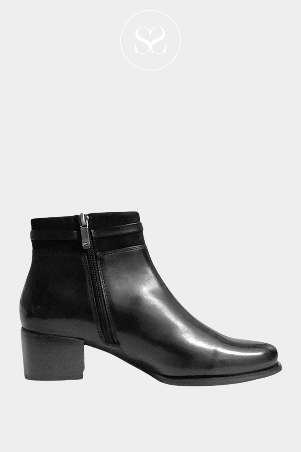 Comfortable black leather ankle boots for women with low block heel from regarde le ciel