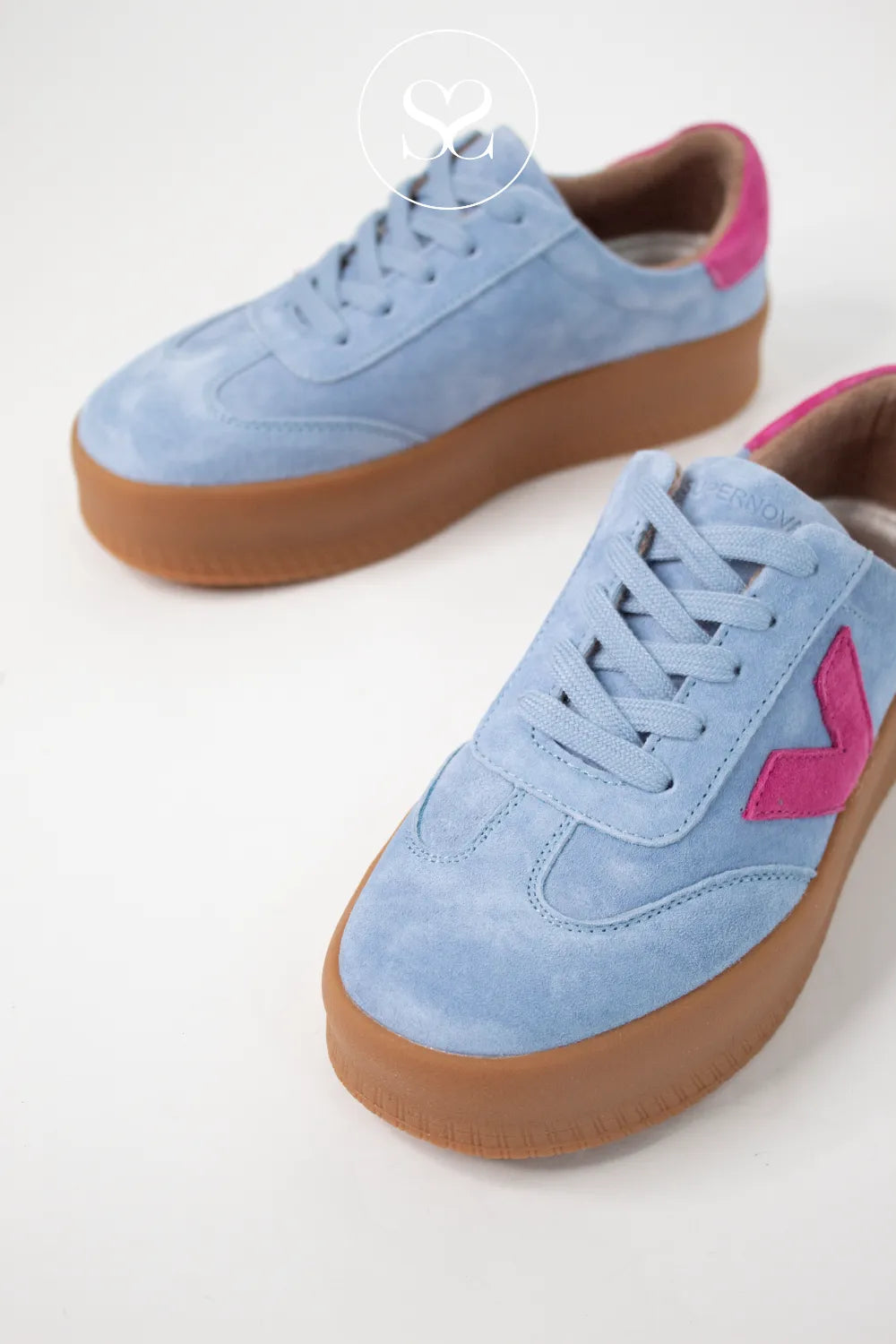 DRILLEYS BLUE/PINK (BLUE BELL) CHUNKY FLATFORM TRAINERS- EIGHTY FOUR WITH SUPPORTIVE REMOVABLE INSOLE FOR A CUSTOM FIT