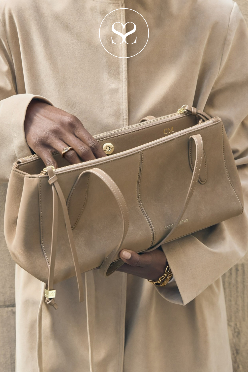 Katie Loxton Taupe Suedette Shoulderbag - Hattie