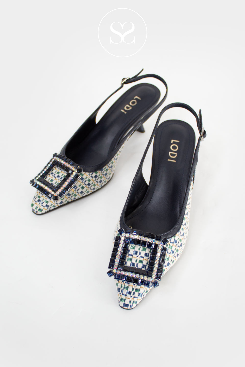 Lodi Navy Woven Slingback - A-Cefeo