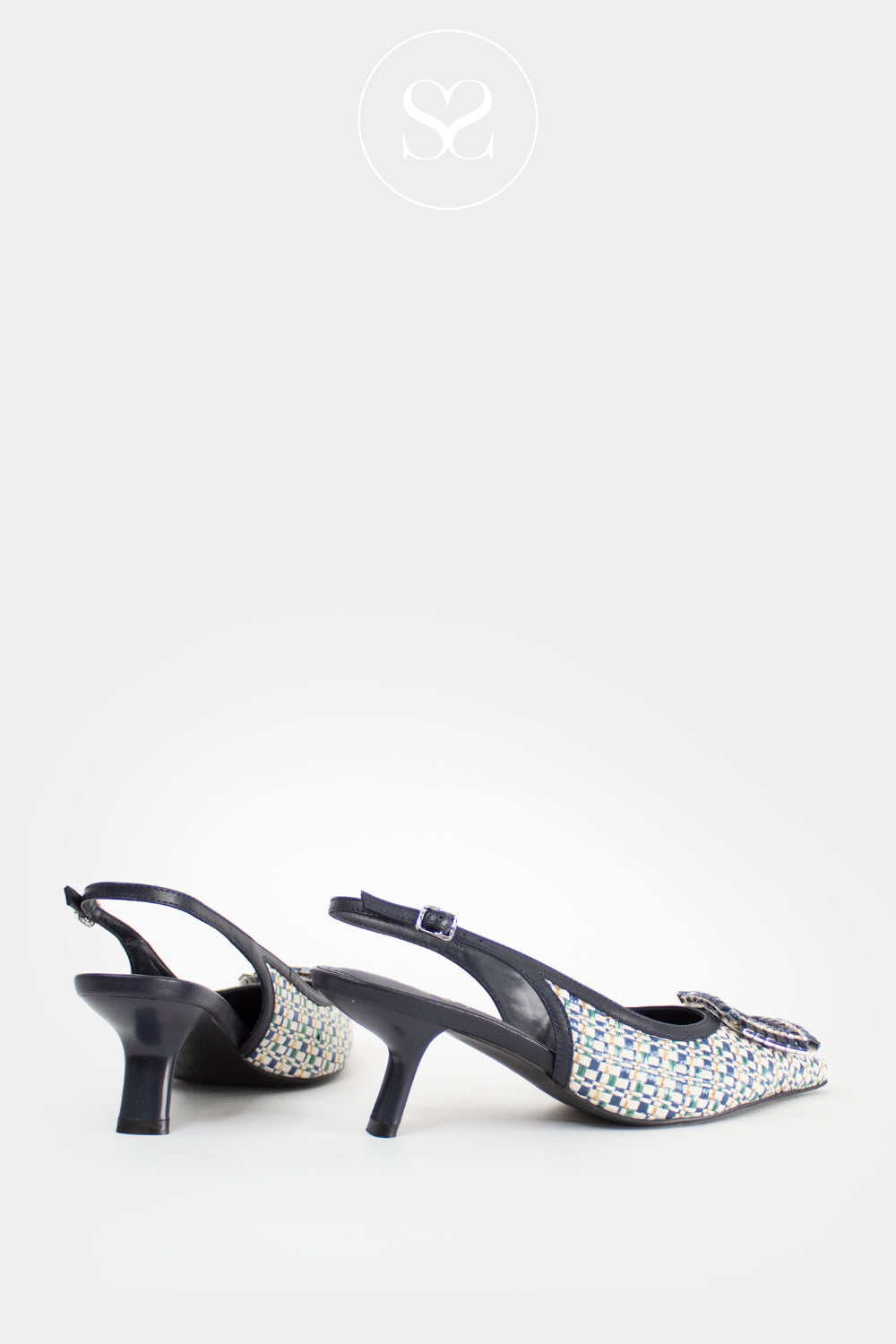 Lodi Navy Woven Slingback - A-Cefeo