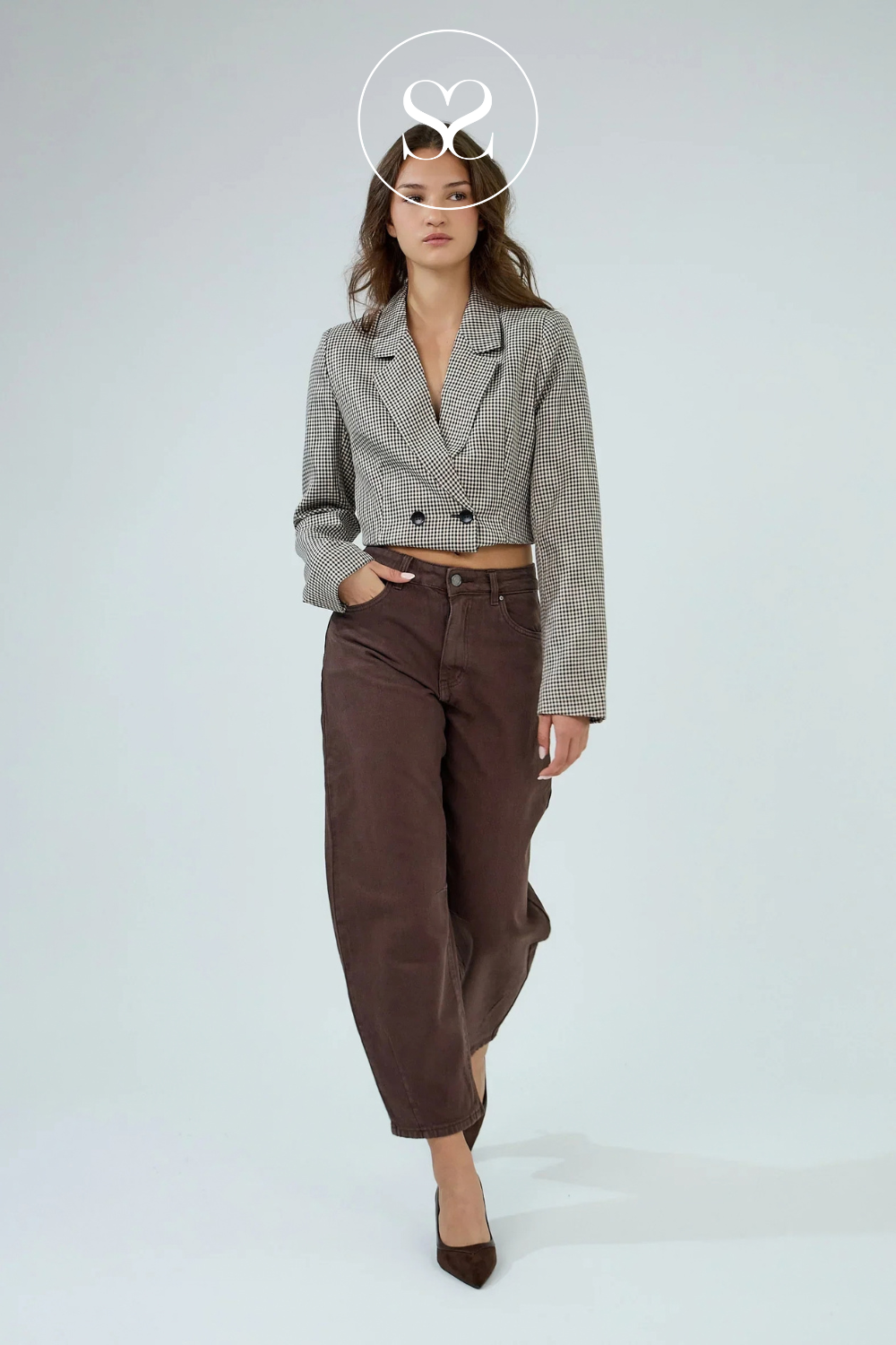 Brown Cropped Barrel Jeans - Livia