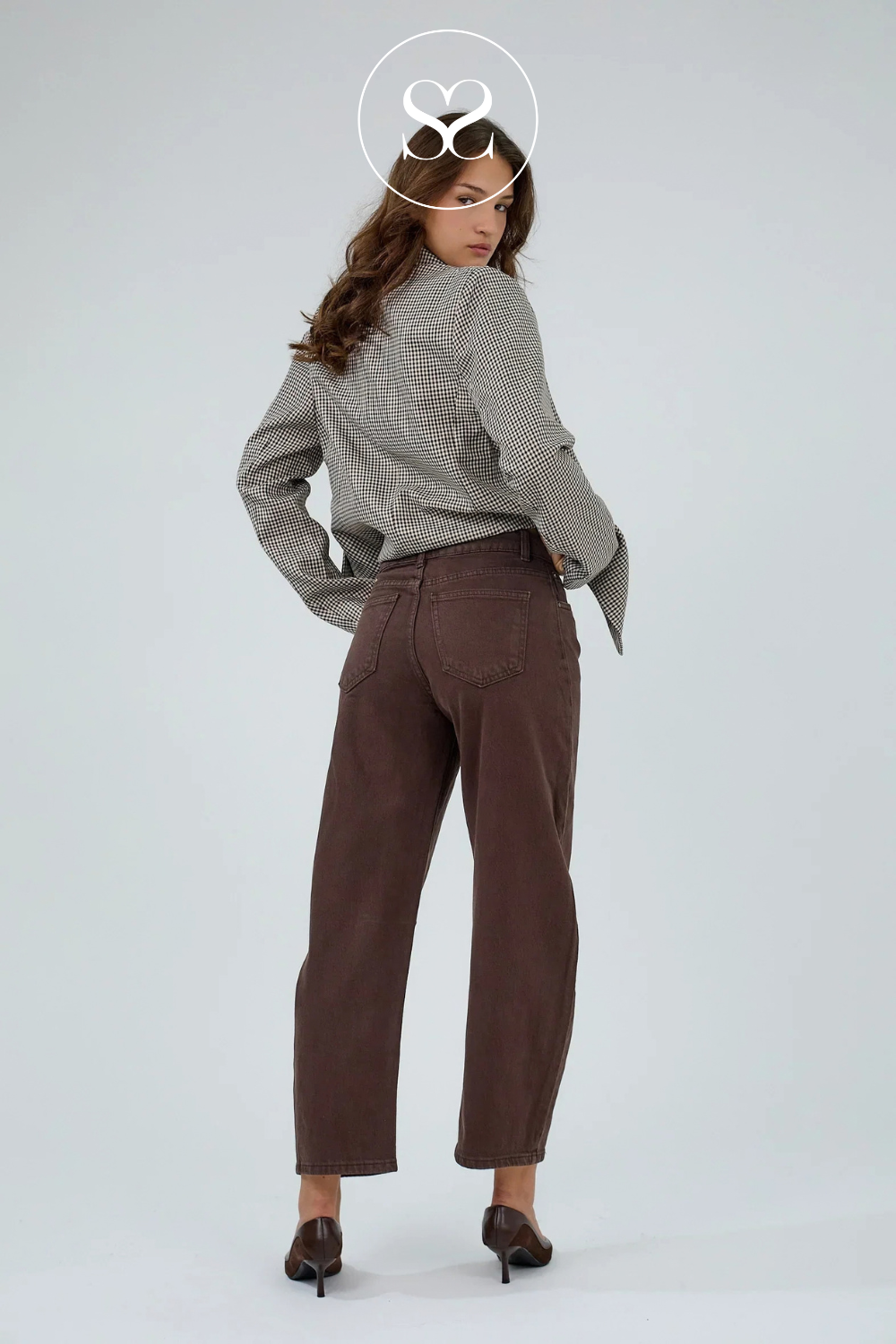 Brown Cropped Barrel Jeans - Livia
