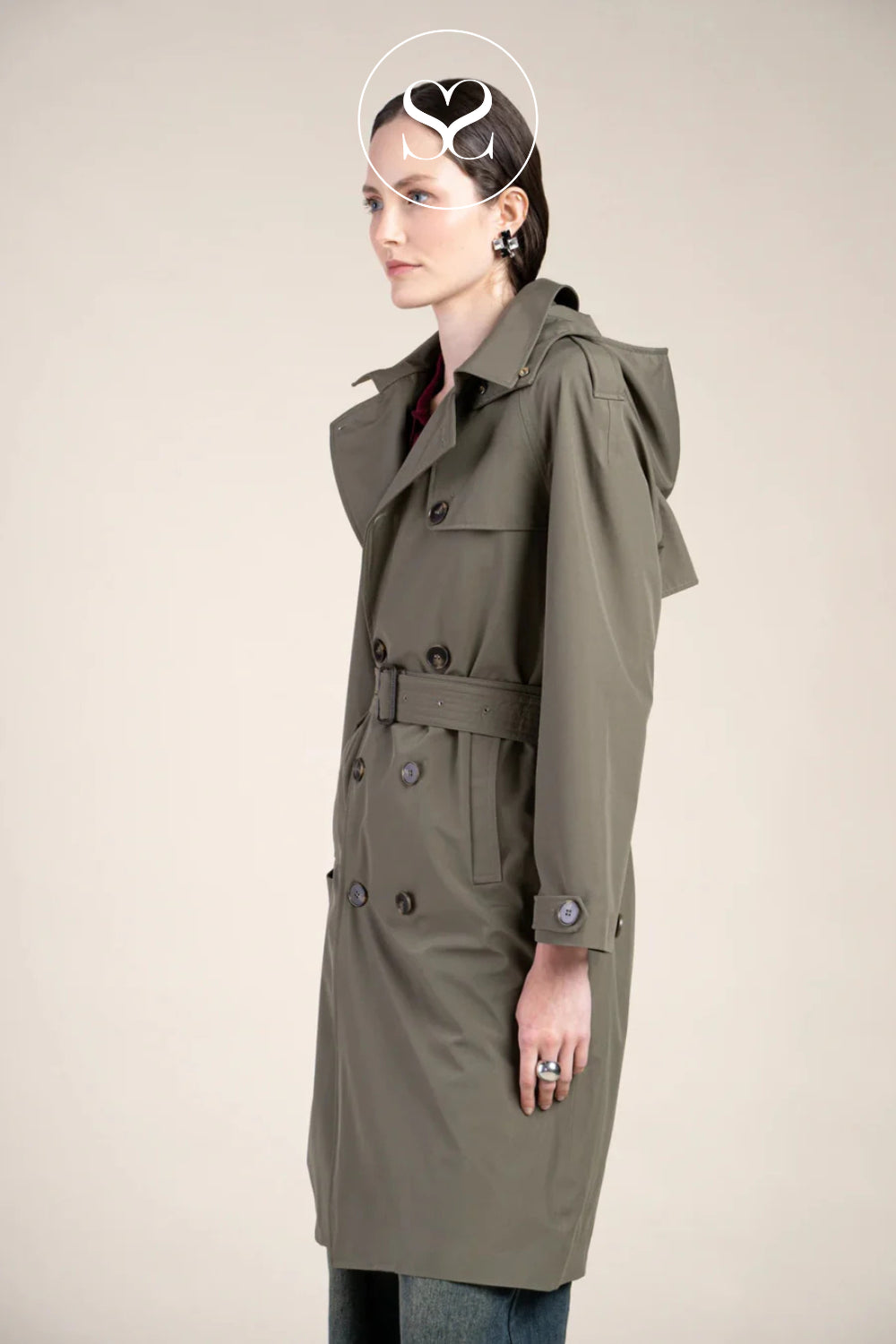 WATERPROOF / SHOWERPROOF HOODED TRENCH COAT FOR WOMEN - KHAKI
