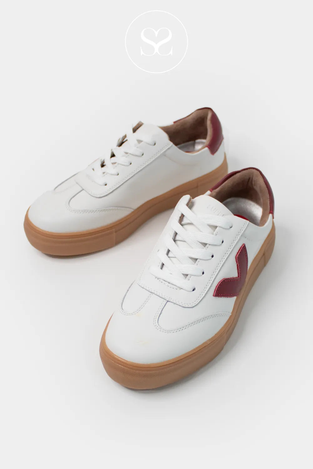 DRILLEYS OFF-WHITE & BURGUNDY PLATFORM TRAINERS - NINETY IRELAND