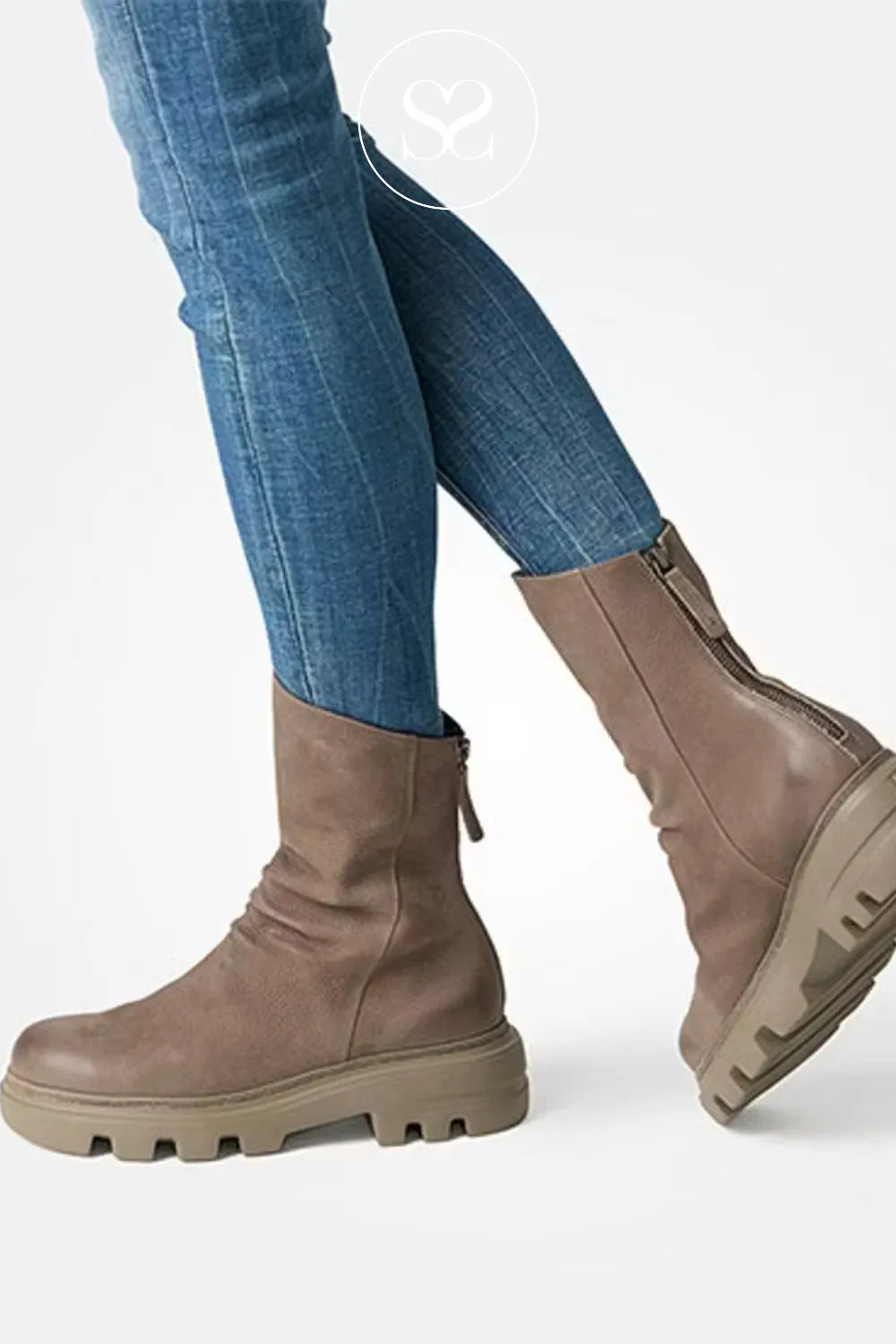 PAUL GREEN TAUPE NUBUCK BOOT - 8253 IRELAND 