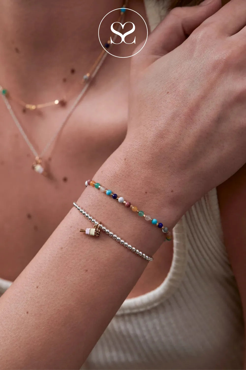 ESTELLA BARTLETT MIXED GEMSTONE AMELIA BRACELET   A colourful array of energies – from creativity and confidence to wisdom and calm EBB6861G