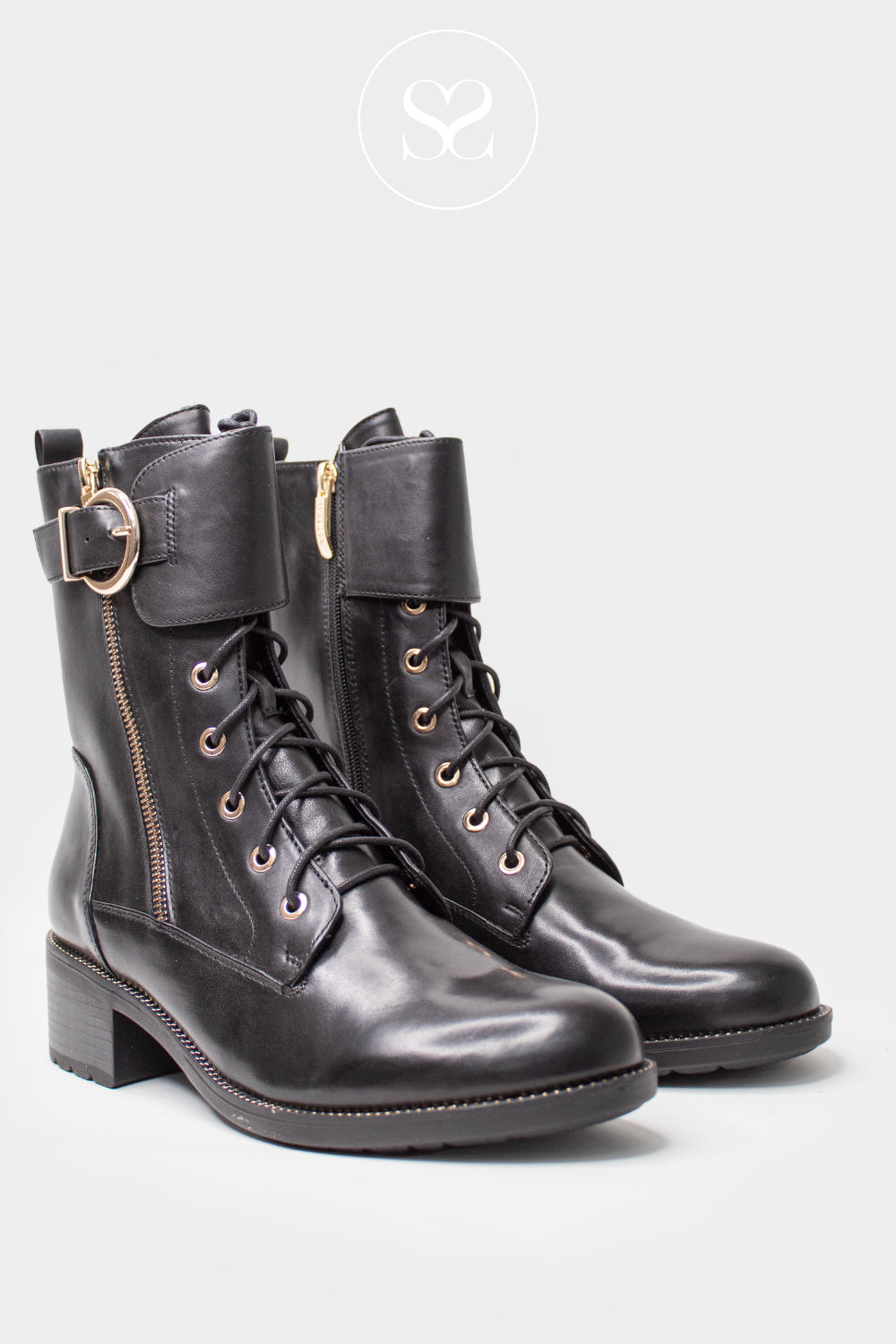 REGARDE LE CIEL EMILY-14 BLACK LEATHER BIKER BOOTS