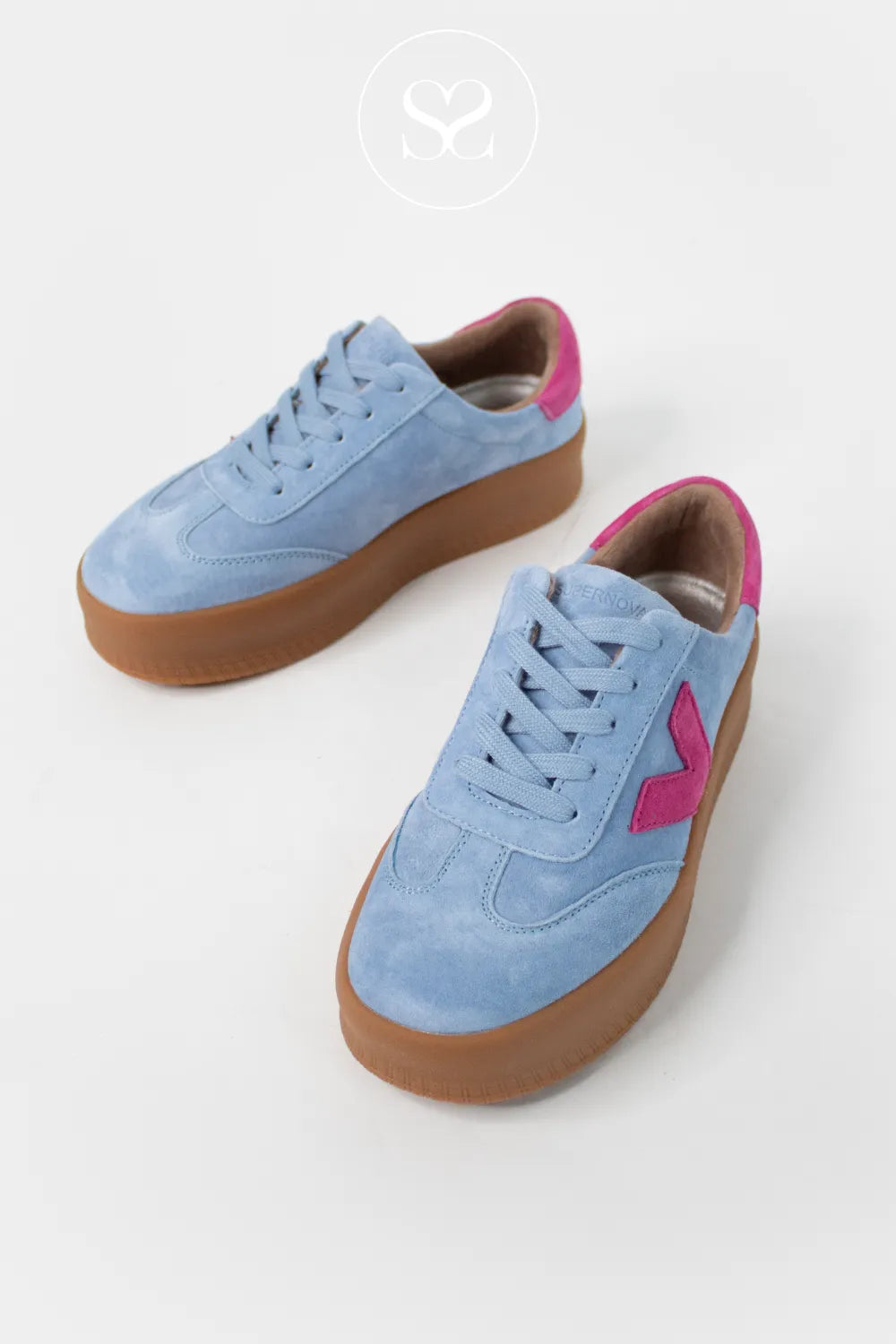 DRILLEYS BLUE/PINK (BLUE BELL) CHUNKY FLATFORM TRAINERS- EIGHTY FOUR FOR WOMEN WITH MATCHING 