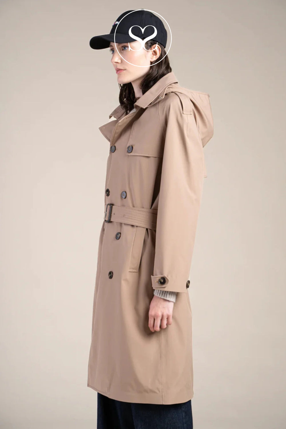 camel hooded trench coat for women - waterproof & shower restistant