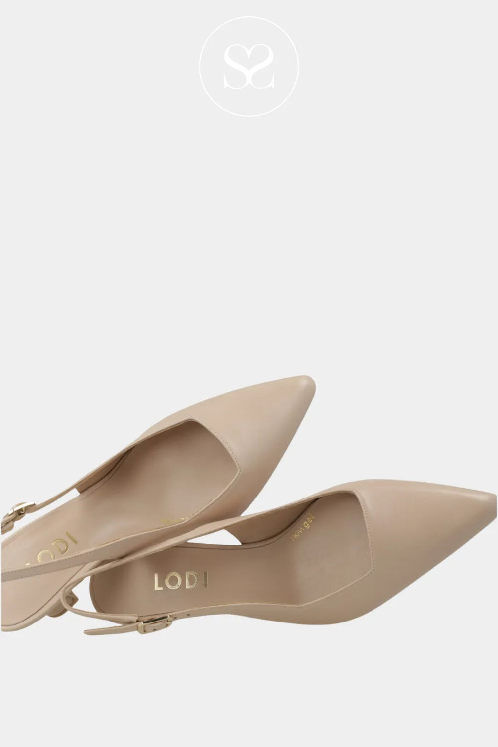 LODI GELINES Nude Leather Pointed Toe Slingback Mid Heel