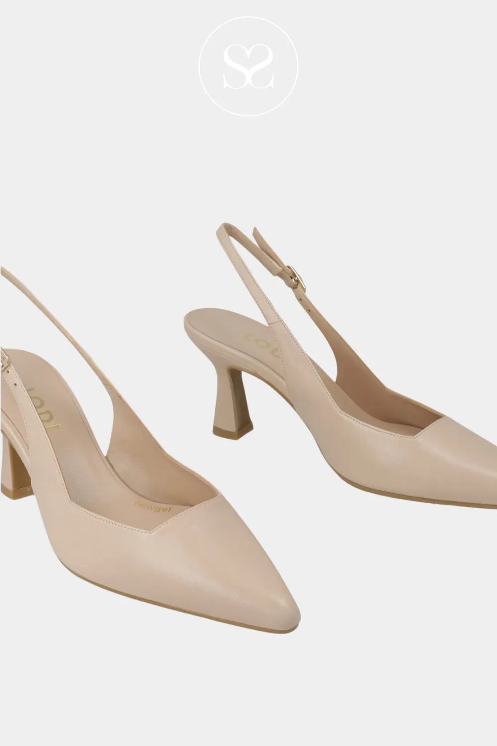 LODI GELINES Nude Leather Pointed Toe Slingback Mid Heel