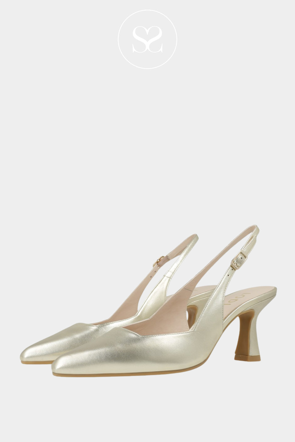 LODI Gold Leather Pointed Toe Slingback Mid Heel - Gelines