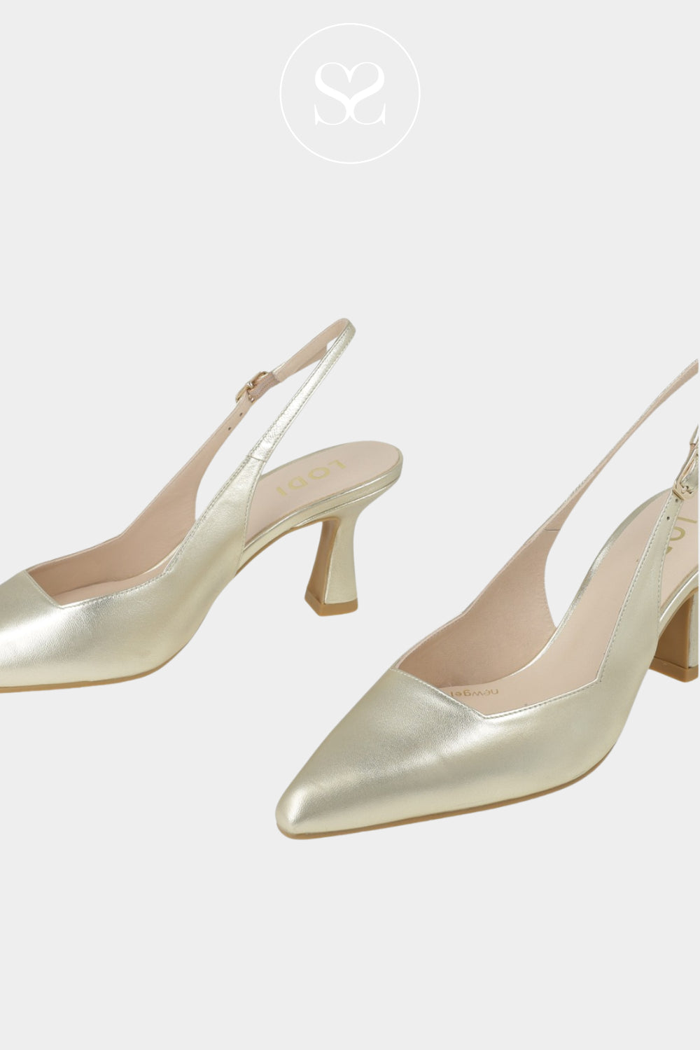 LODI Gold Leather Pointed Toe Slingback Mid Heel - Gelines