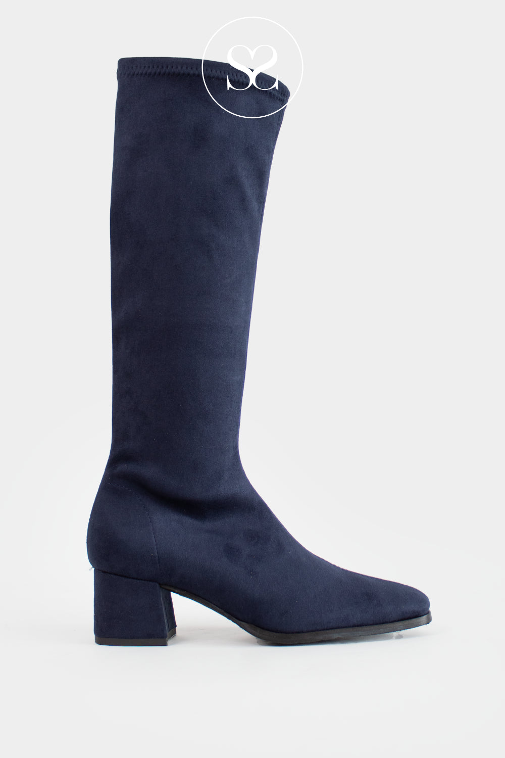 Miss Elastic Navy Suede Knee High Sock Boots - 78331
