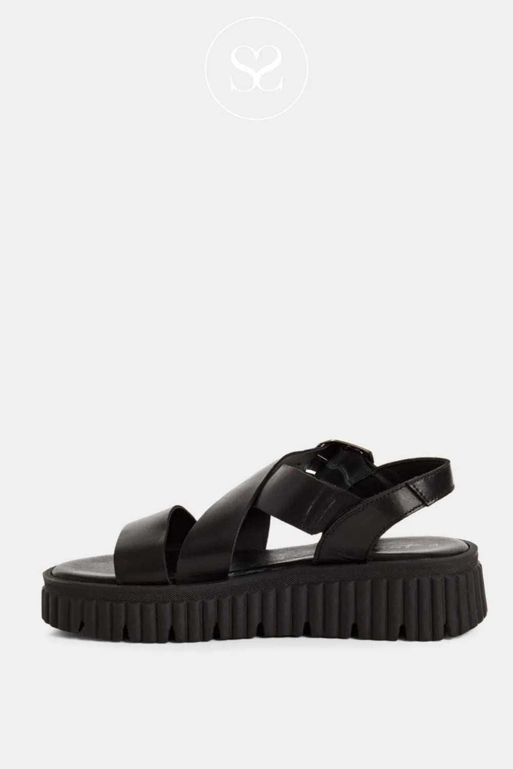 Tamaris Black Chunky Gladiator Flat-form Sandals 1-28705-44 Criss-cross front straps for great coverage and secure support