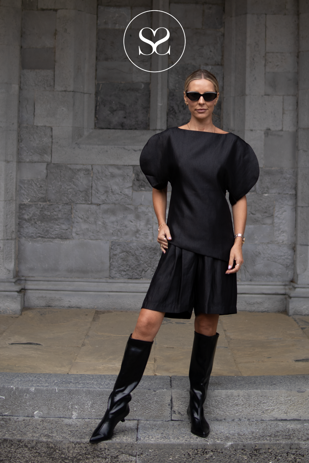 Miss Elastic Black Knee High Slouch Boots - 75336
