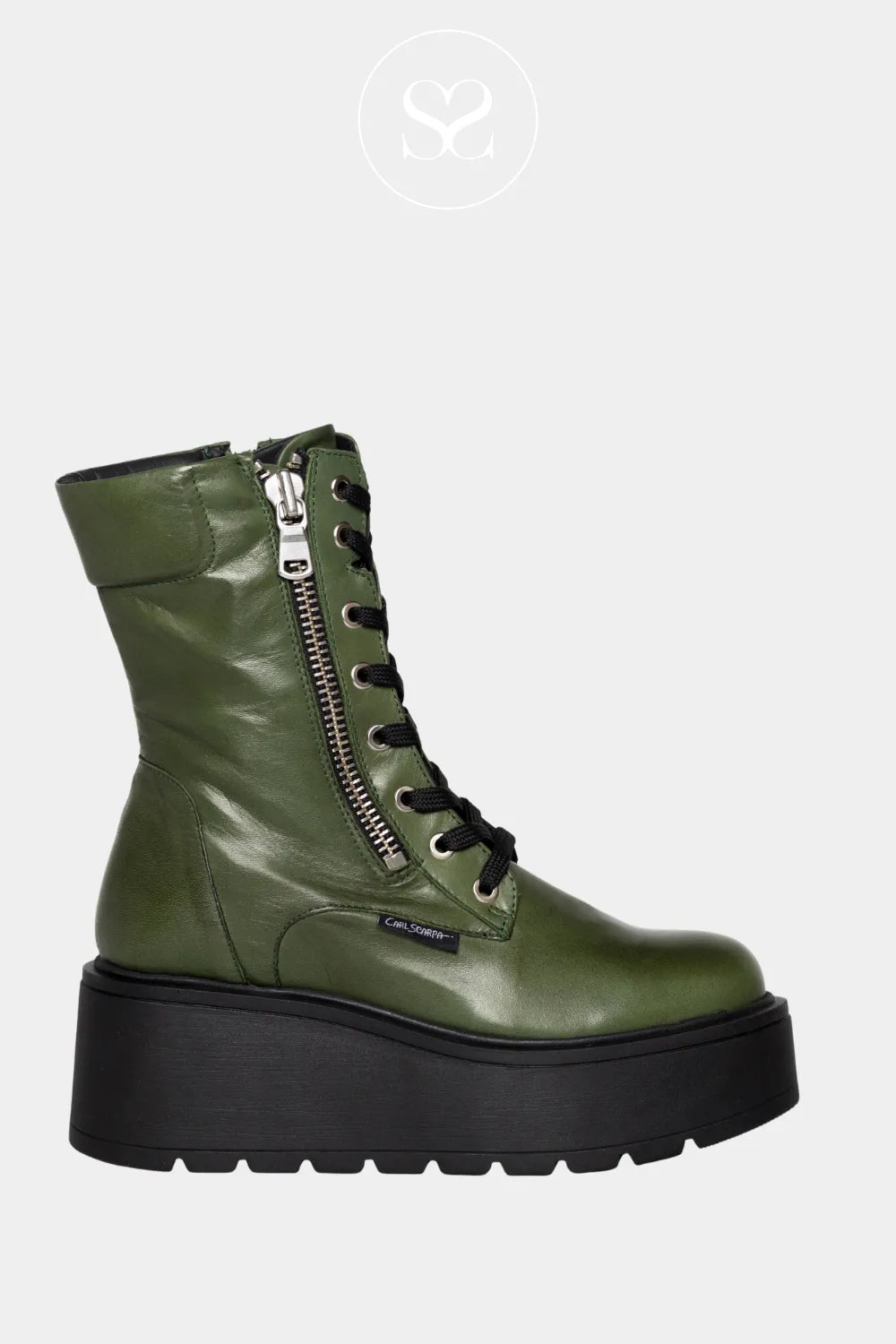 CARL SCARPA KHAKI GREEN WEDGE MILITARY BOOTS SABBATI