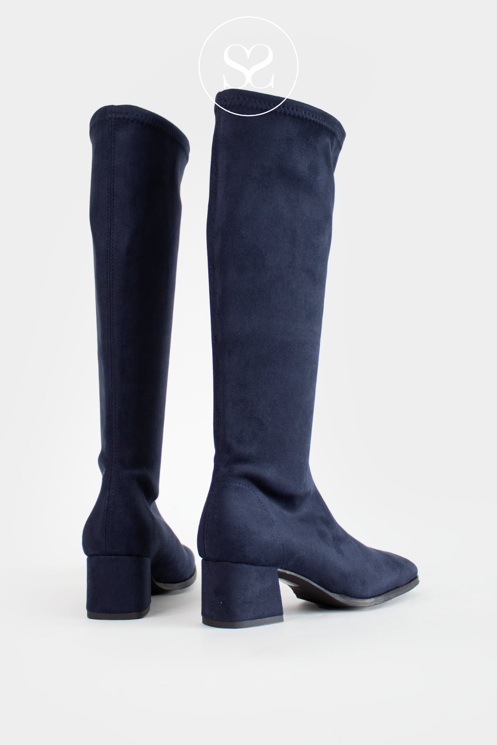 Navy Suede Knee High Sock Boots - 78331 - Miss Elastic Boots Ireland