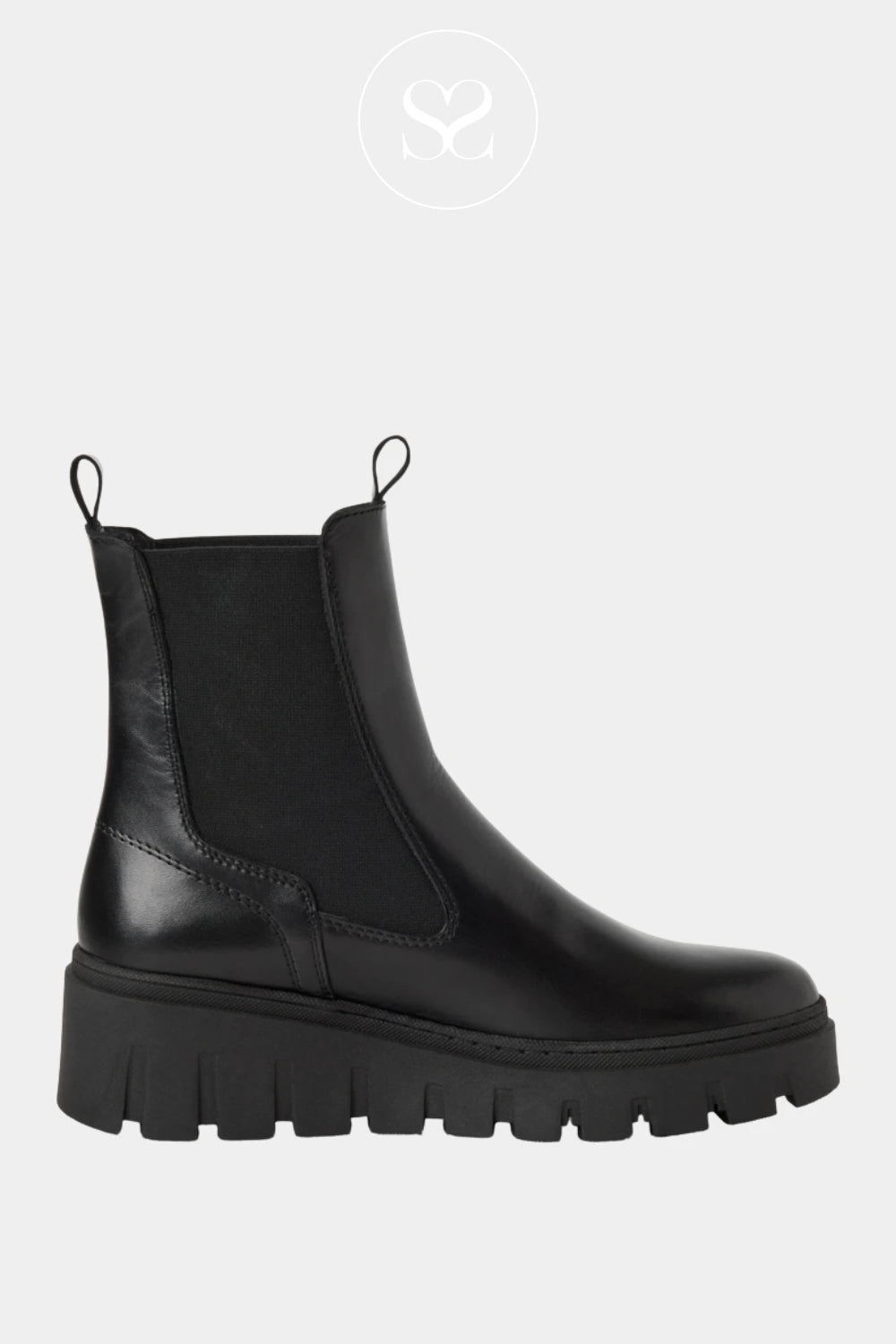 TAMARIS BLACK CHUNKY LEATHER CHELSEA BOOTS 1-25489-45