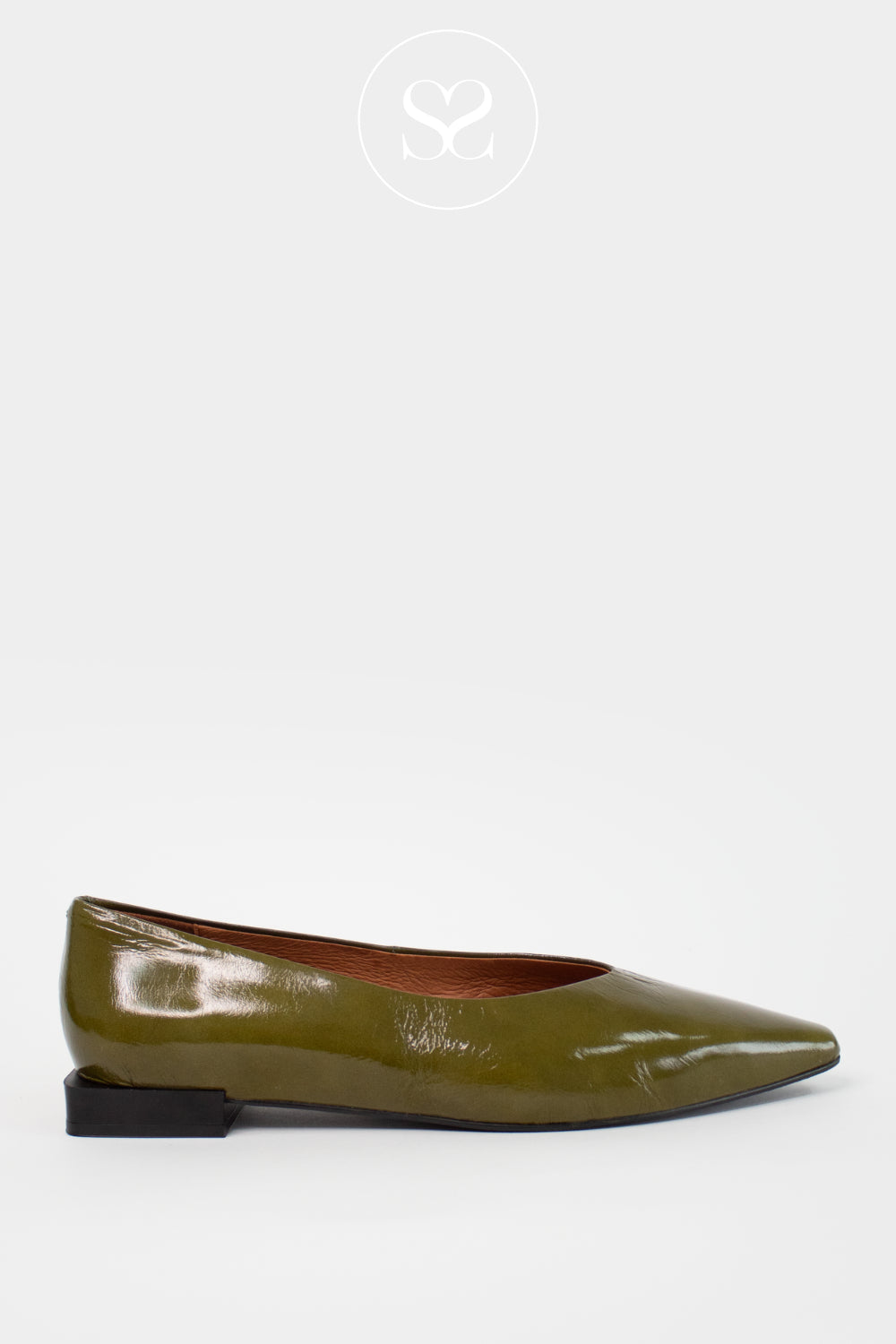 ANGEL ALARCON OLIVE GREEN POINTED TOE FLAT PUMPS - NAYU