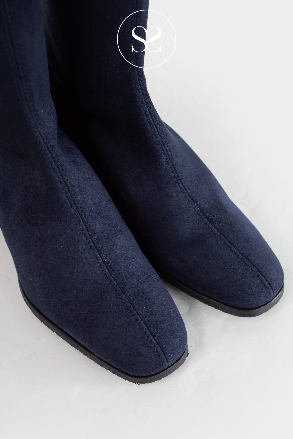 Comfortable navy suede knee high boots