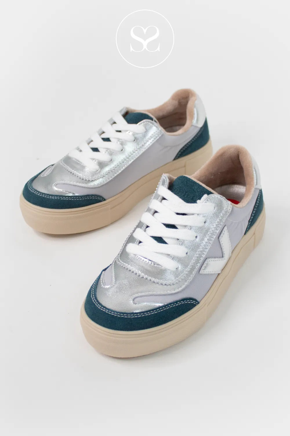 Drilleys Blue (Aqua Blush) Platform Trainers- Eighty platform trainers with white crisp laces 