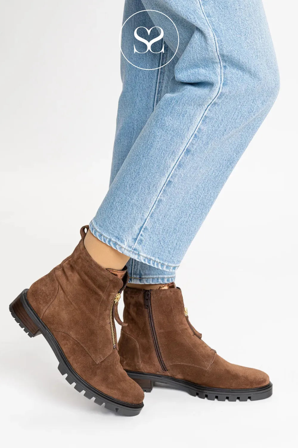 ARA BROWN SUEDE FRONT ZIP ANKLE BOOTS 12-29520 WITH INSIDE ZIP FASTENING