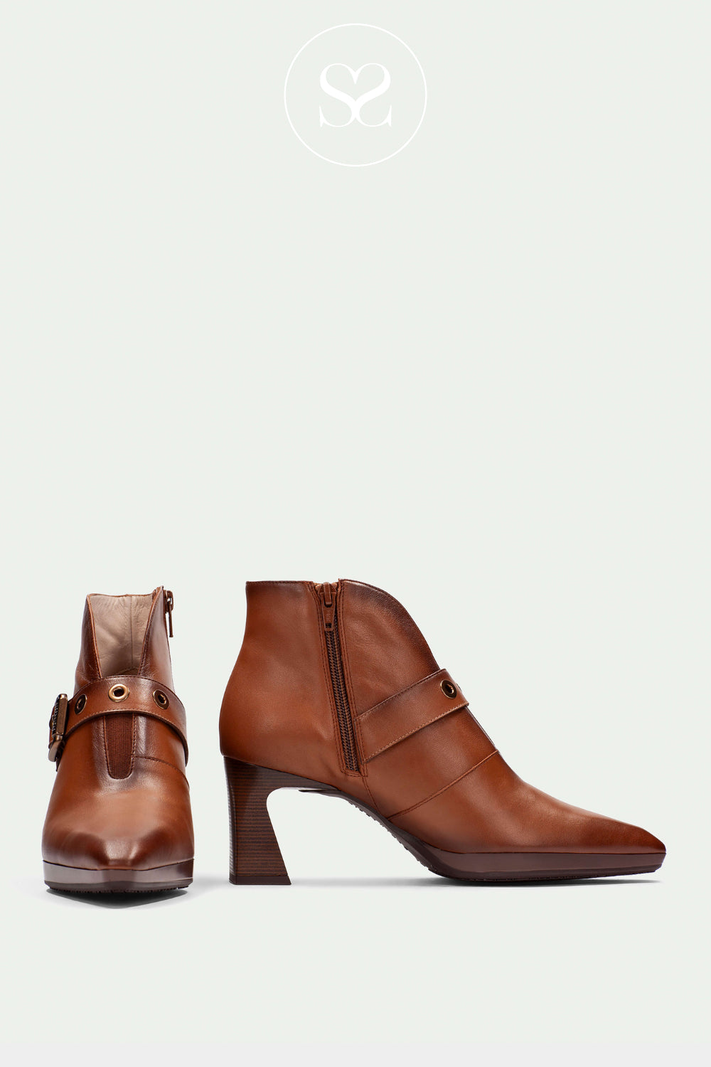 HISPANITAS TAN LEATHER POINTED TOE ANKLE BOOTS WITH INSIDE ZIP HI254244