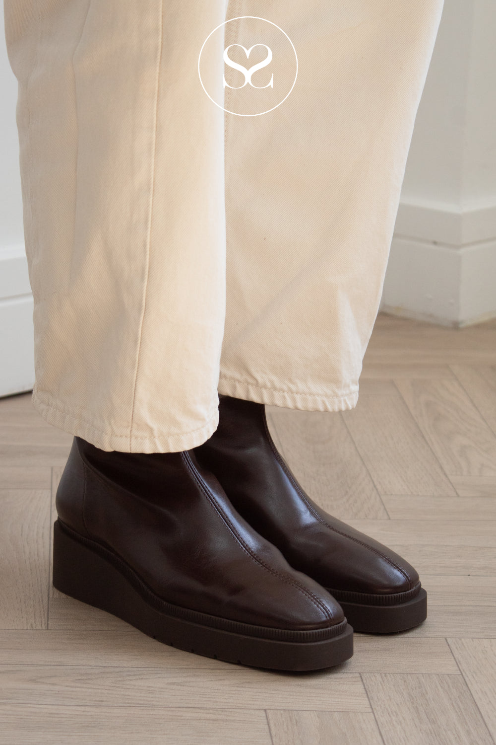 Miss Elastic Brown Wedge Ankle Boots - 77361