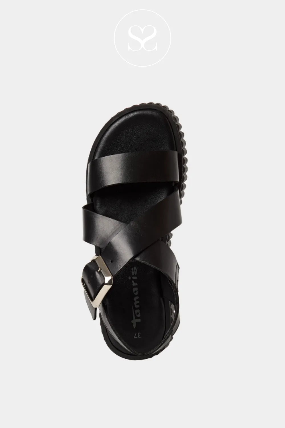Tamaris Black Chunky Gladiator Flat-form Sandals 1-28705-44 Small wedge flat-form sole offering subtle height and easy walkability