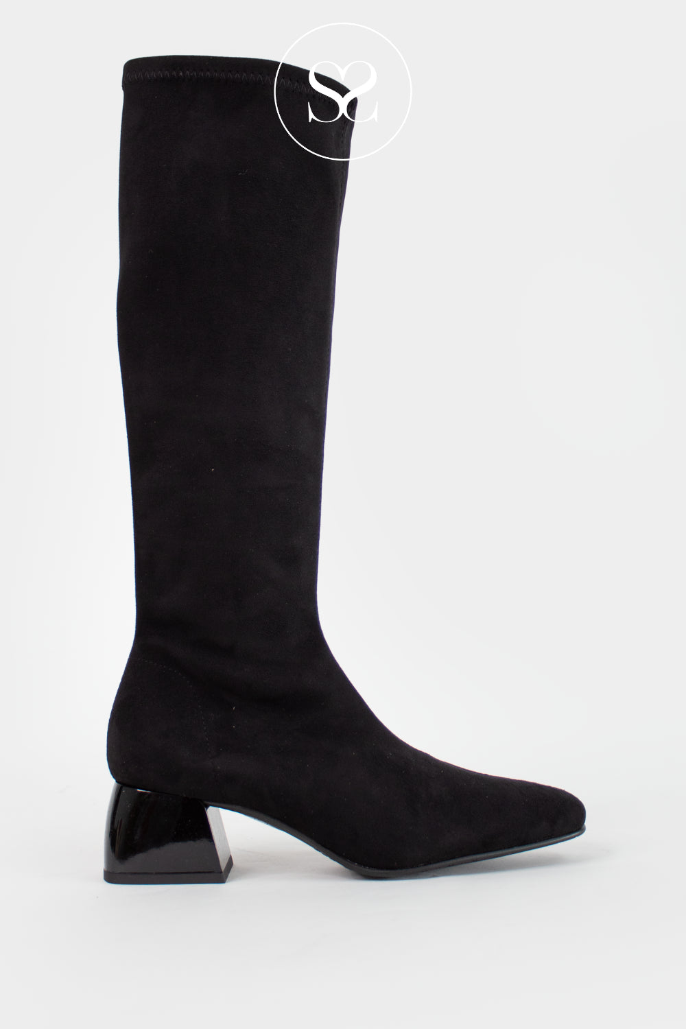 Comfortable Black Suede Knee High Sock Boots - 78663 - Miss Elastic boots Ireland