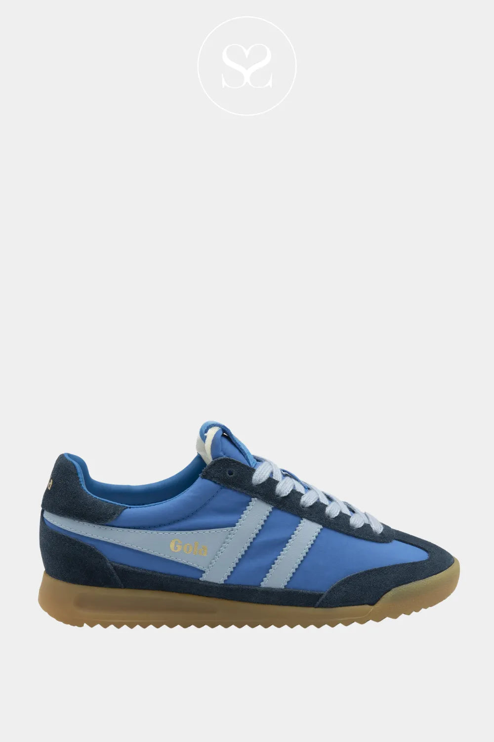GOLA BLUE/NAVY RETRO GUM SOLE TRAINERS FIREFLY FOR WOMEN WITH LACES AND NAVY SUEDE DETAIL