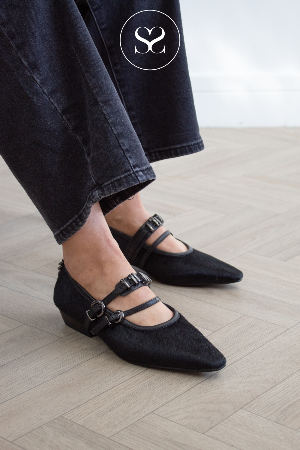 Lodi Black Pony Hair Mary Jane Pumps — Elena