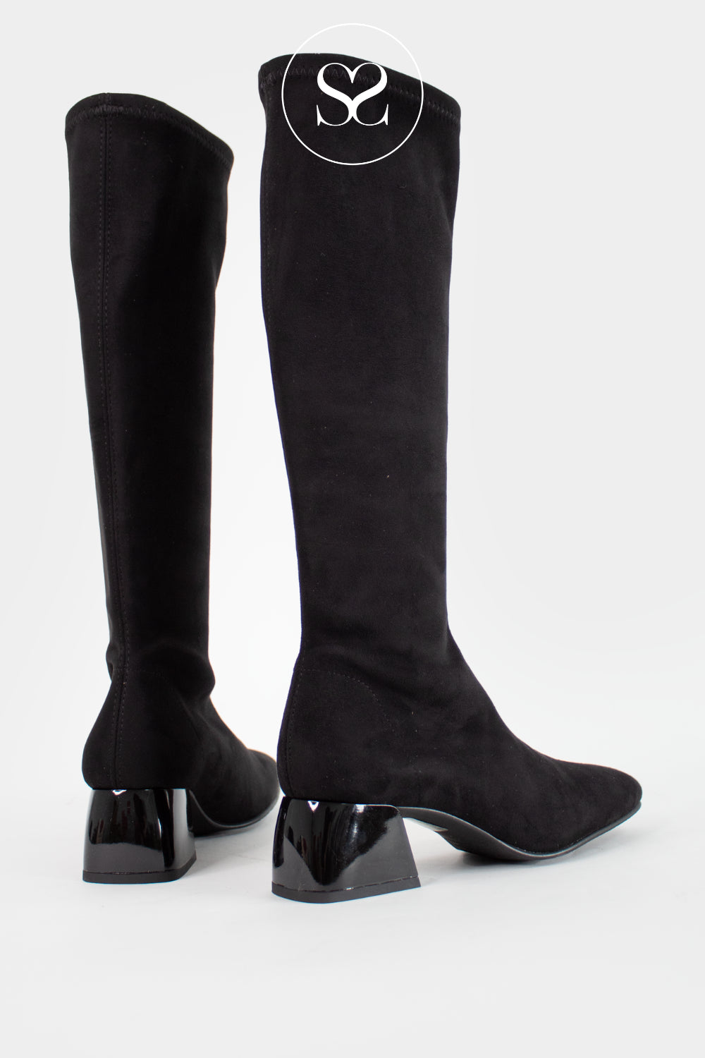 Miss Elastic Black Suede Knee High Sock Boots - 78663
