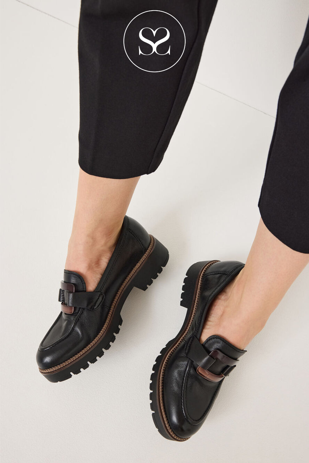 Tamaris Black Leather Chunky Loafers for Women Ireland