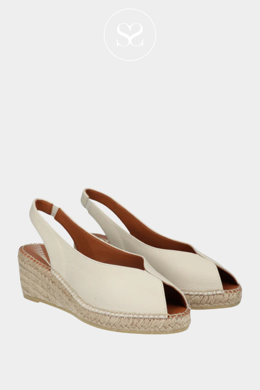 Viguera Cream Leather - Slingback Espadrille Wedges - 2200