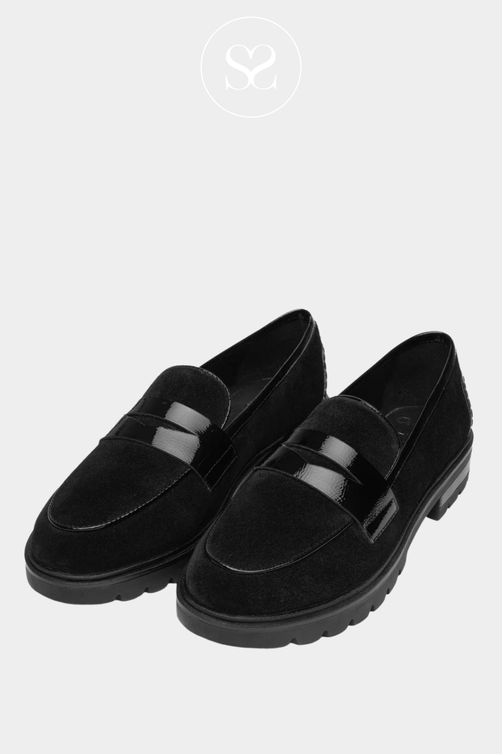 Classic black penny loafers for women designed with a rounded almond toe and sleek slip-on silhouette. - Ireland