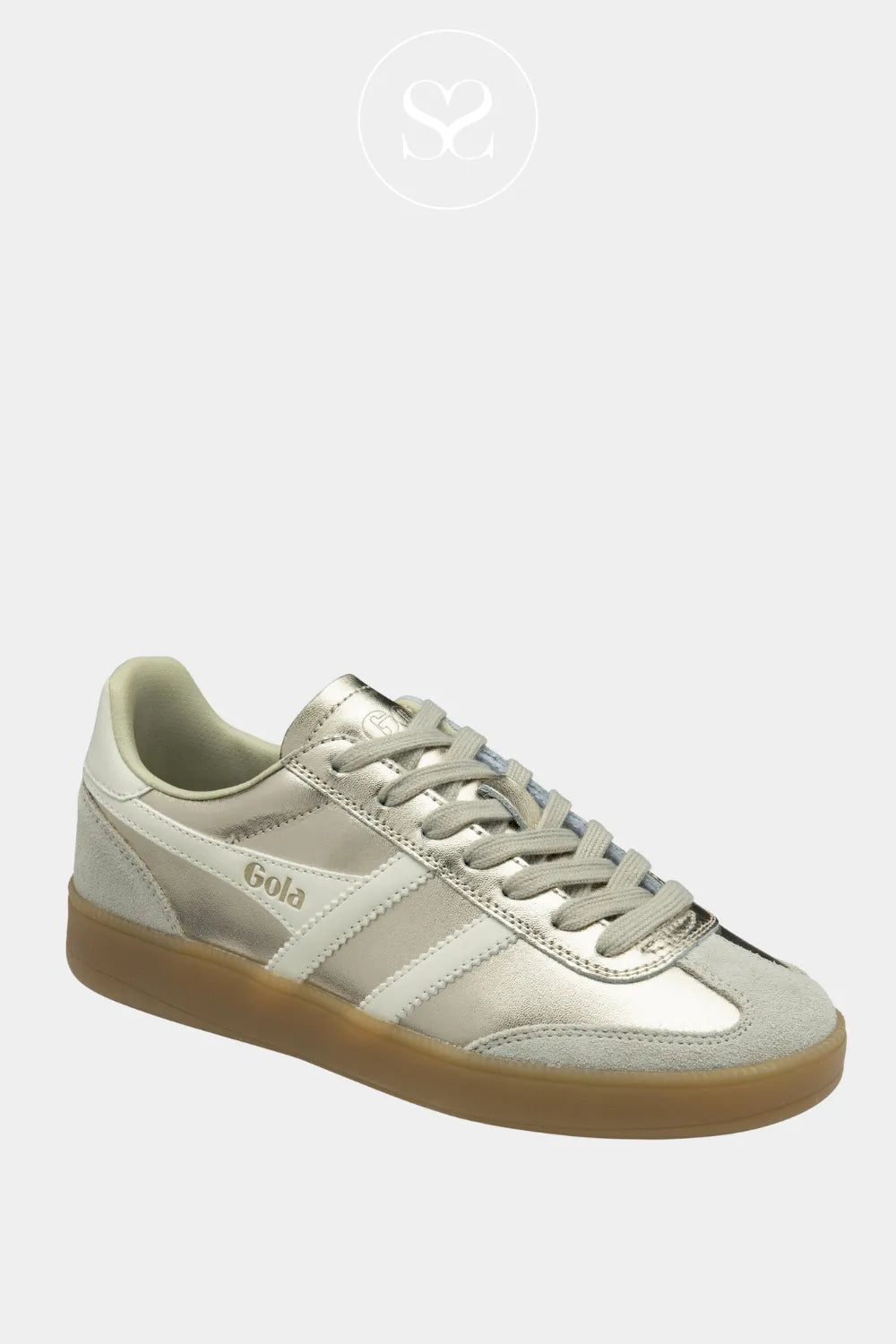 GOLA VIPER GOLD AND WHITE LEATHER LACE UP LOW PROFILE GUM SOLE SNEAKERS