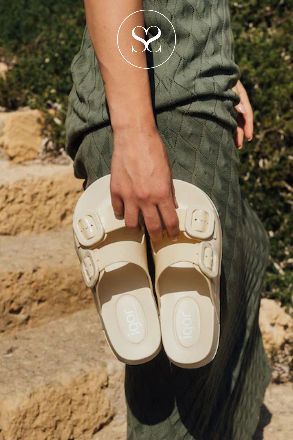 Igor Cream Chunky Slider Sandals - Habana Brillo for Women