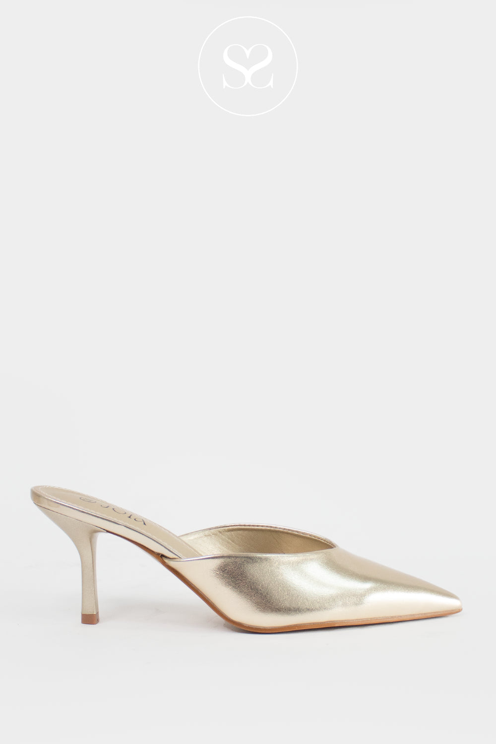JOIA GOLD BACKLESS POINTED TOE KITTEN HEELS DA-211