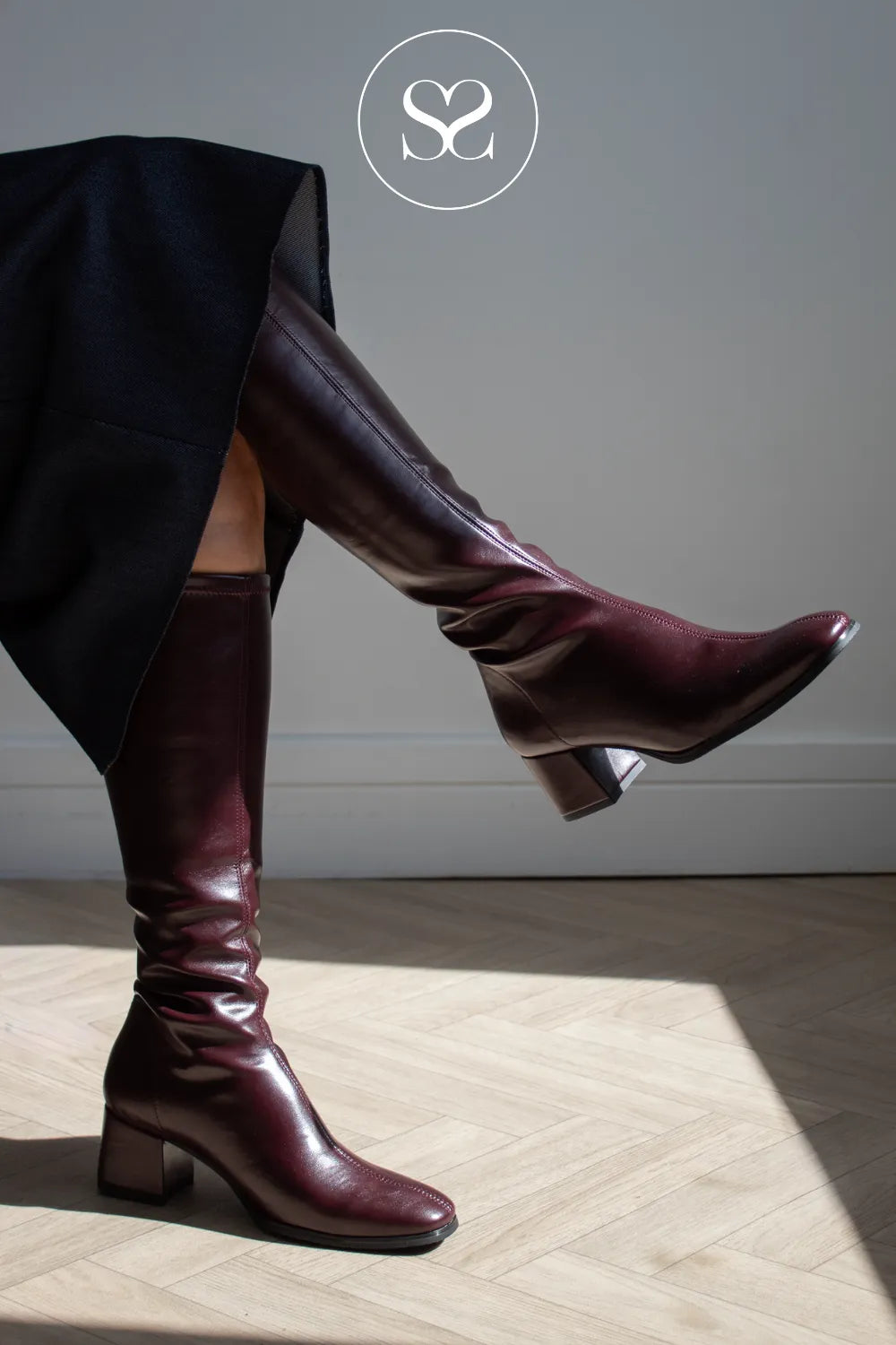 Miss Elastic Burgundy Heeled Knee High Boots - 75310